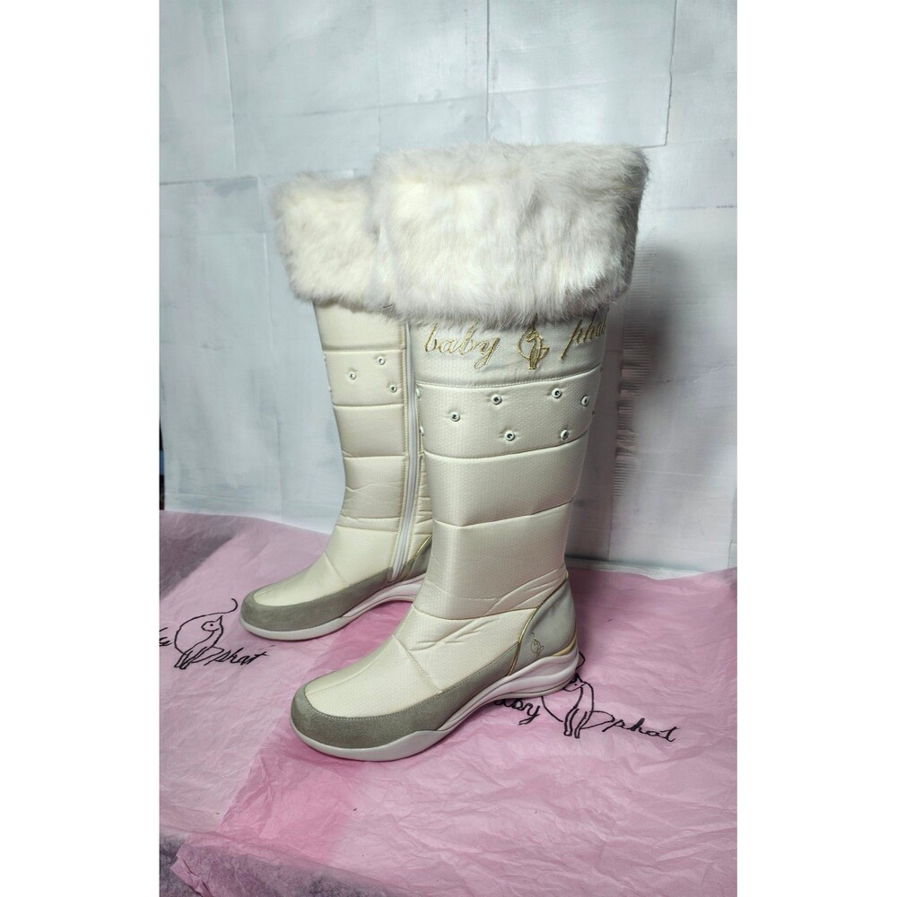 BootsBaby Phat Joelle Fur Winter Boots Women’s 10B White Quilted Fur Zip Up